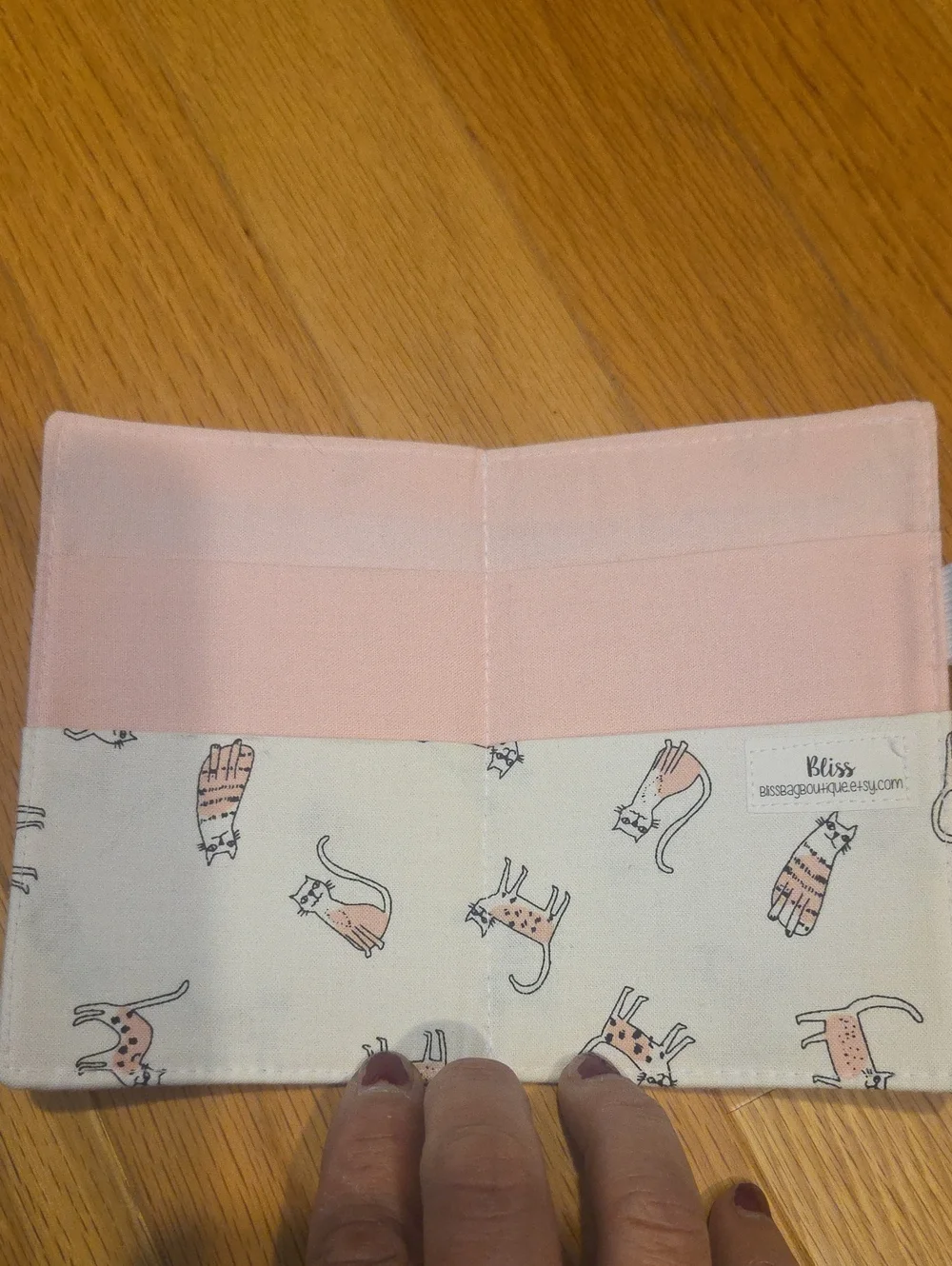 Bliss Pink and White Handmade Cat Canvas Notebook Cover Or Wallet